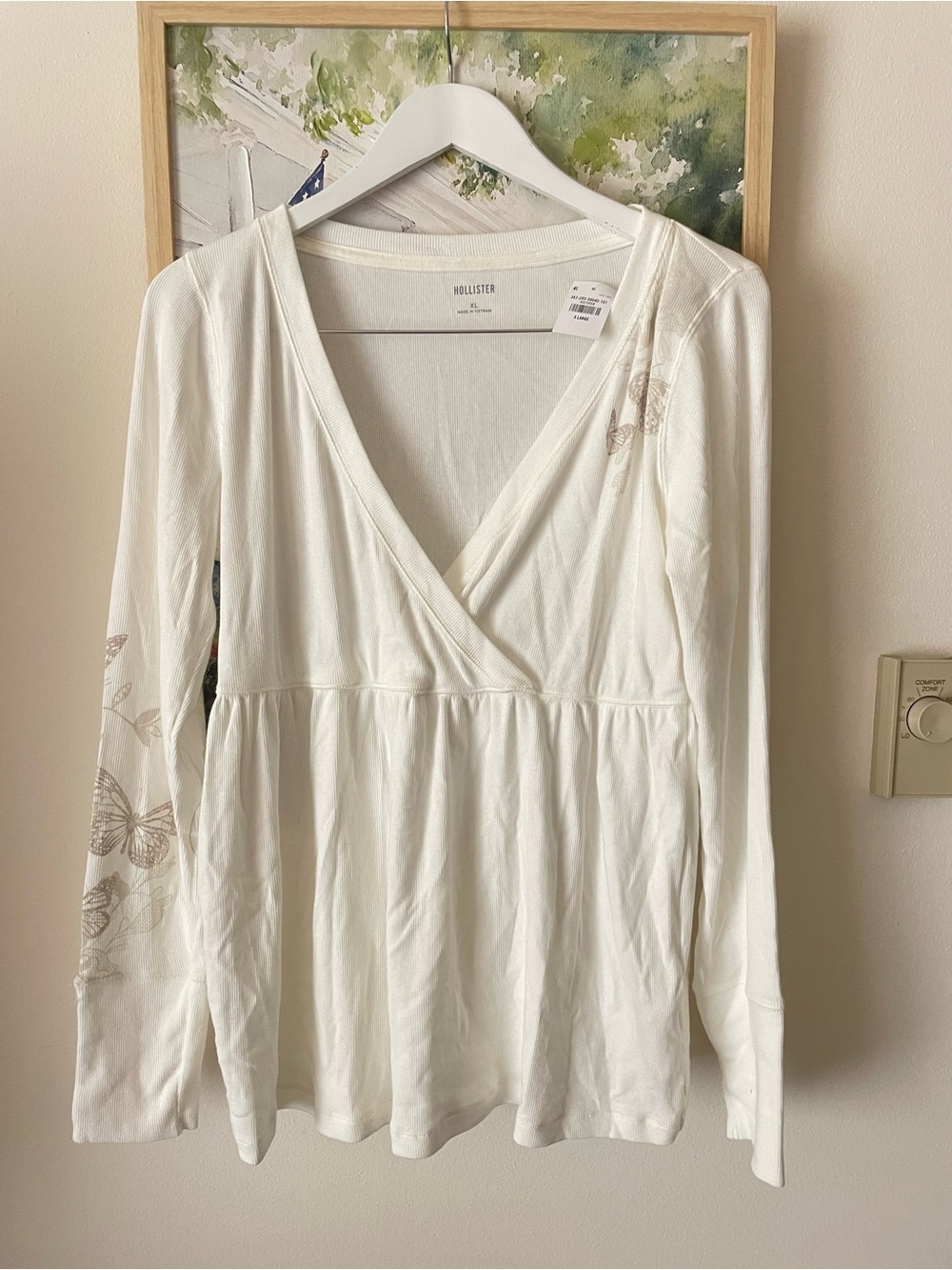 Hollister Y2K Modern Style Easy Long Sleeve Butterfly Pattern Babydoll Top New